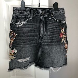 Floral Embroidered Denim Mini Skirt